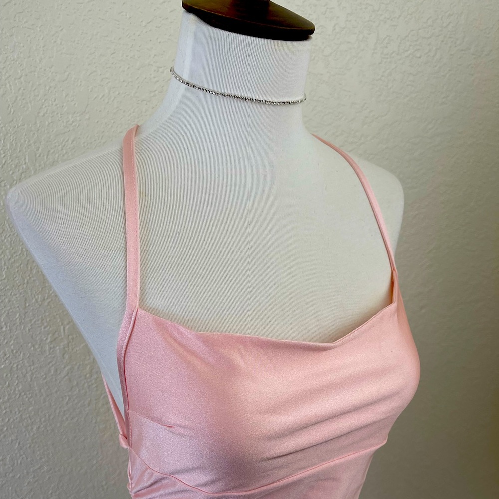 Satin Cross Back Dress in Pink